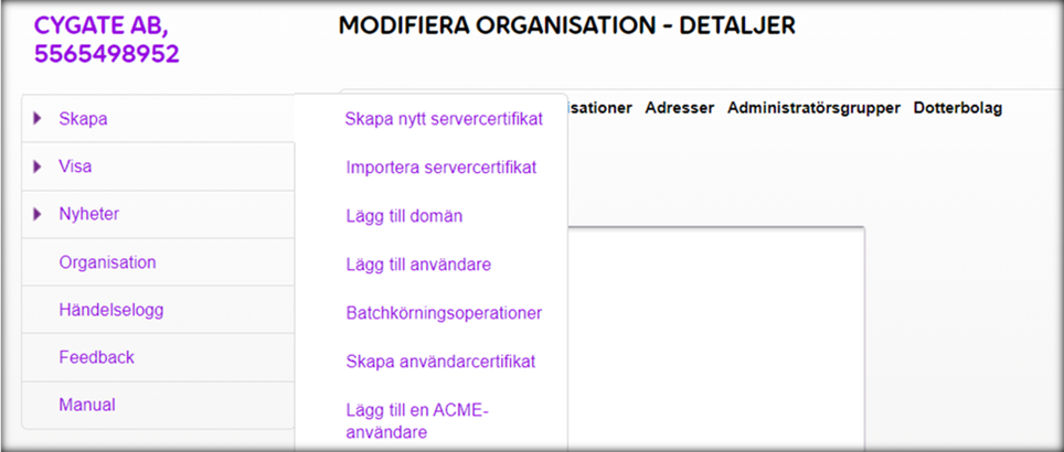 Modifiera organisation SSL